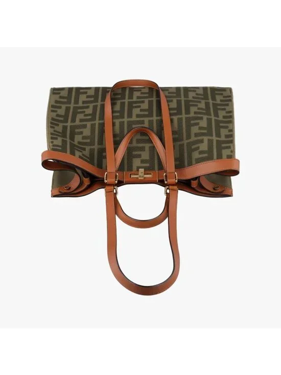 Fendi Peekaboo Green Beige Canvas Leather Messenger Bag - Picture 8 of 16